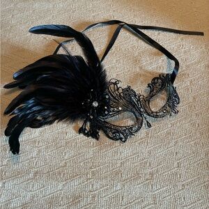 Elegant Black Feathered Masquerade Mask